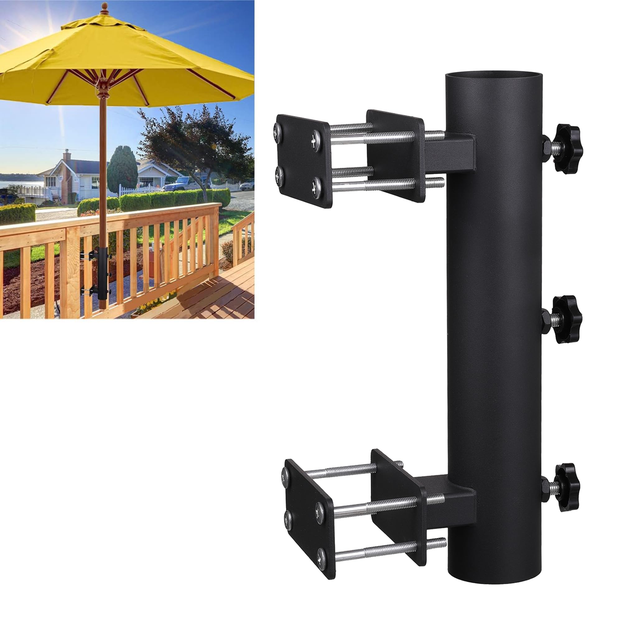 Wdwlbsm Patio Umbrella Holder Outdoor Deck Mount Umbrella Holder Heavy Duty Umbrella Clamp Hand-Turn Knob Umbrella Base Stand Fo