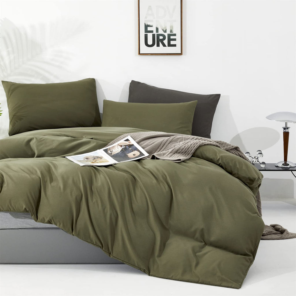Karever Olive Green Comforter Full Size Solid Green Comforter 3 Pcs Soft Dark Green Full Size Comforter Bedding Set For All Seas