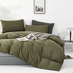 Karever Olive Green Comforter Set Cal King Size Solid Green Comforter 3 Pieces Soft Dark Green California King Comforter Bedding