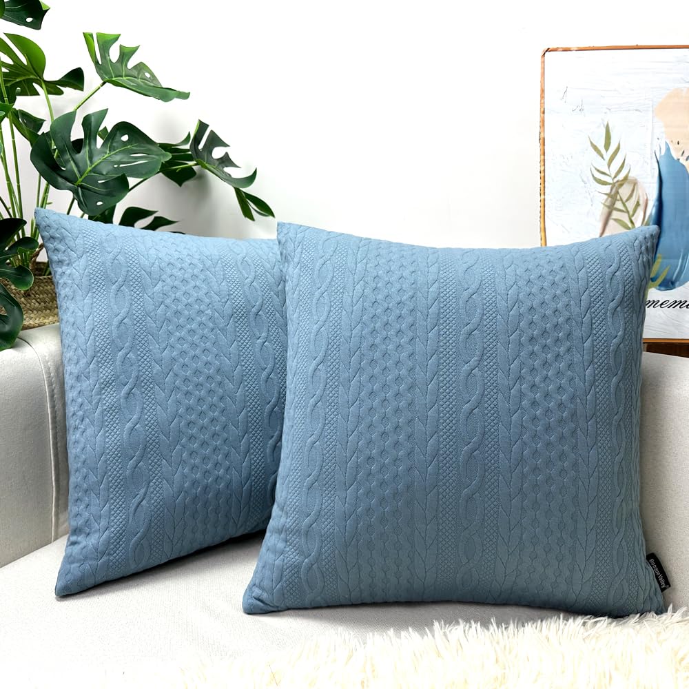 Booque Valley Throw Pillow Covers, Pack Of 2 Super Soft Elegant Modern 3D Embossed Patterned Light Blue Cushion Covers Decorativ