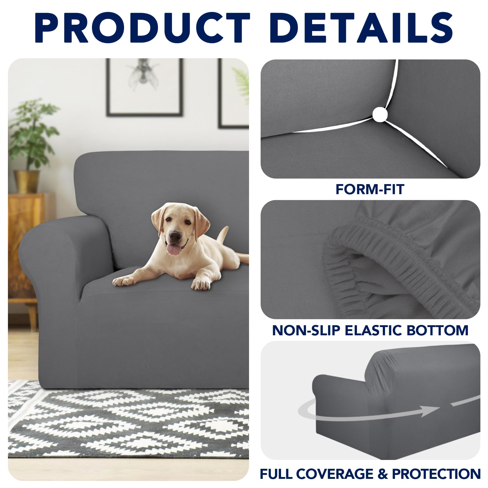Purefit 100% Dual Waterproof Couch Cover Slipcovers For Couches And Sofas - Stretch Non Slip Fleece Sofa Covers Washable, Leakproof Furniture Protector For Kids, Pets, Dog (Oversized Sofa, Gray)