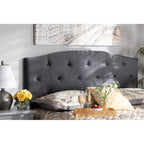 Baxton Studio Leone Grey Velvet Fabric Upholstered Full Size Headboard, Grey/Dark Brown