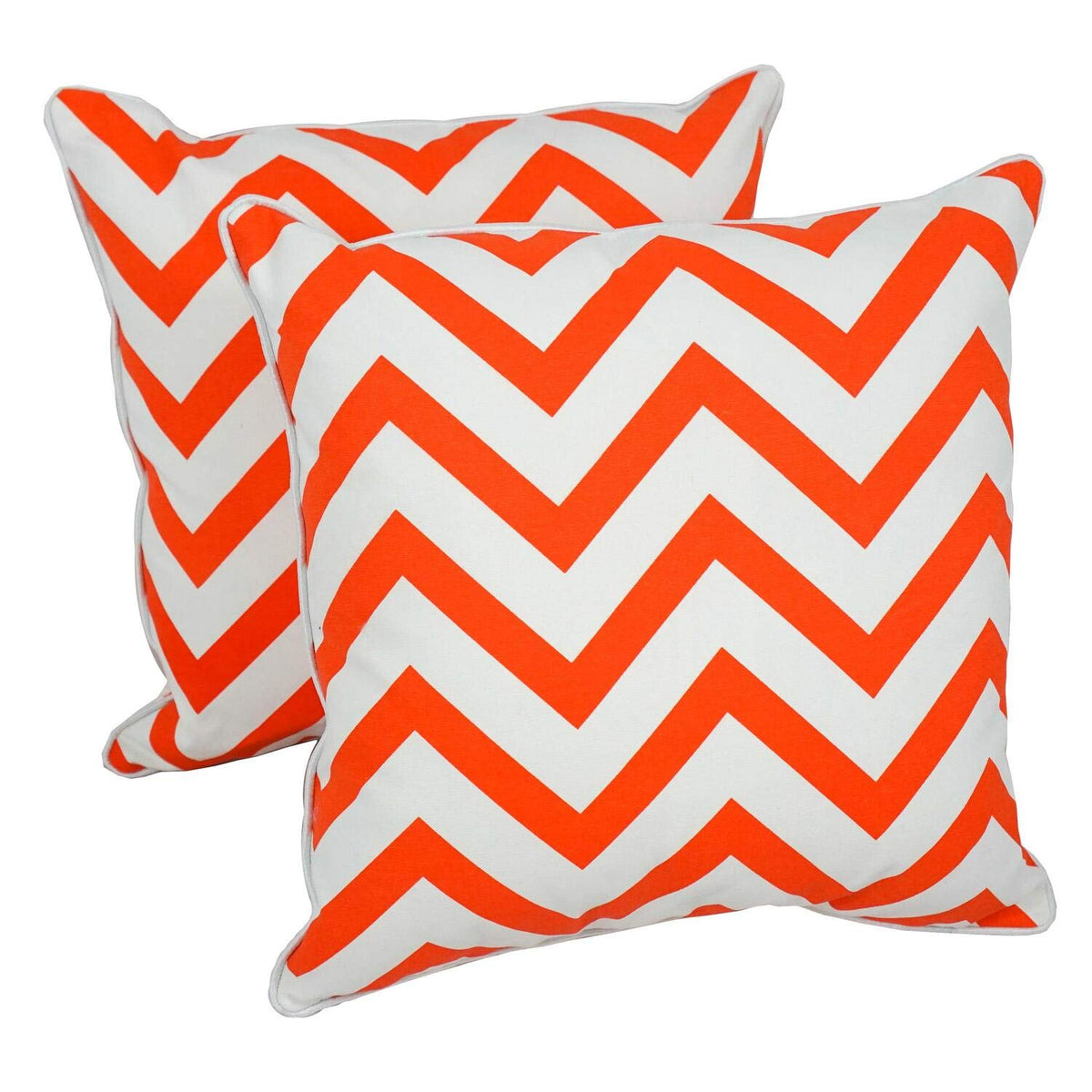 Blazing Needles Corded Printed Throw Pillow, 18&quot;, Orange/White Chevron 2 Count