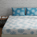 Huesland By Ahmedabad Cotton 144 Tc Cotton Elastic Fitted Bedsheets King Size With 2 Pillow Covers | 72X78 Inches | White & Blue