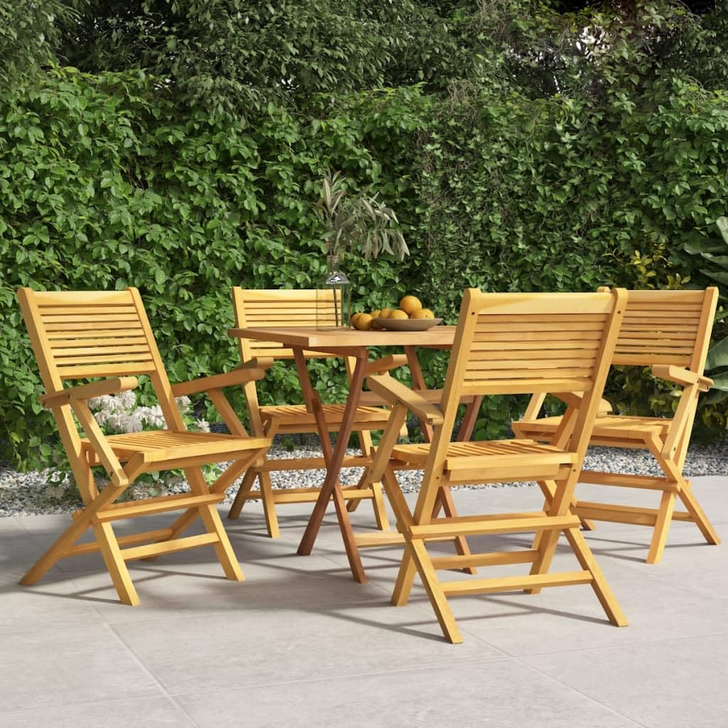 vidaXL Folding Patio Chairs 4pcs Set – 21.7"x24.4"x35.4" - Teak Wood Outdoor Seating – Foldable, Space-Saving Design - Smooth, Refined Finish – Comfortable Backrest and Armrests – Scandinavian Style