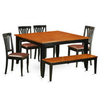 East West Furniture PFAV6-BCH-LC 6 Piece Dining Table Set Contains a Square Dinner Table with Butterfly Leaf and 4 Faux Leather Dining Room Chairs with a Bench, 54x54 Inch, Black & Cherry