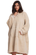Mad Dog Sherpa Fleece Wearable Blanket Hoodie For Adult Women With Long Sleeves, Cozy Hooded Poncho Jacket, Off White