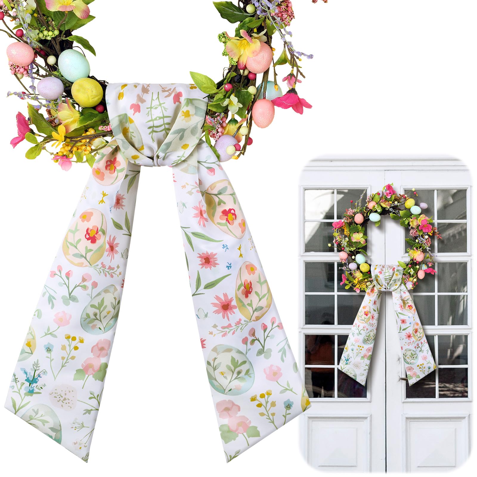 VitalCozy Easter Egg Floral Wreath Sash for Front Door Wreath Satin Sash for Embroidery Monogram Garland Ribbon Accessories Xmas