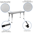 Flash Furniture Mobile 26"W x 60"L Rectangular Wave Collaborative Grey Thermal Laminate Activity Table - Standard Height Adjustable Legs