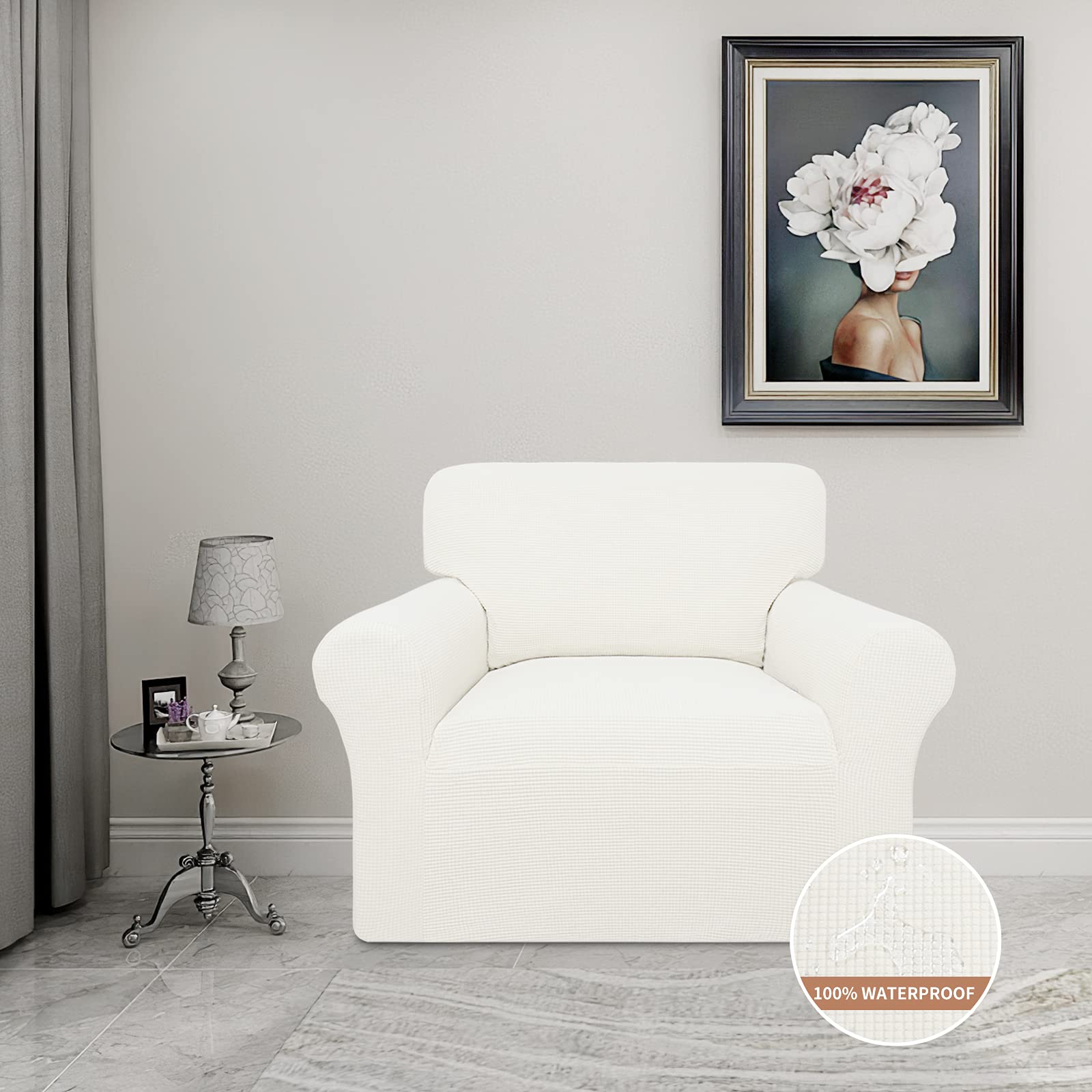 Easy-Going 100% Waterproof Chair Couch Cover, Dual Waterproof Sofa Cover, Stretch Jacquard Sofa Slipcover, Leakproof Furniture Protector For Kids, Pets, Dog And Cat (Chair, Cream)