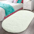 LOCHAS Fluffy Gream Bedroom Rug 2.6 x 5.3, Shaggy Area Rug for Bedroom Bedside, Soft Oval Throw Rugs Carpet for Living Room Ki