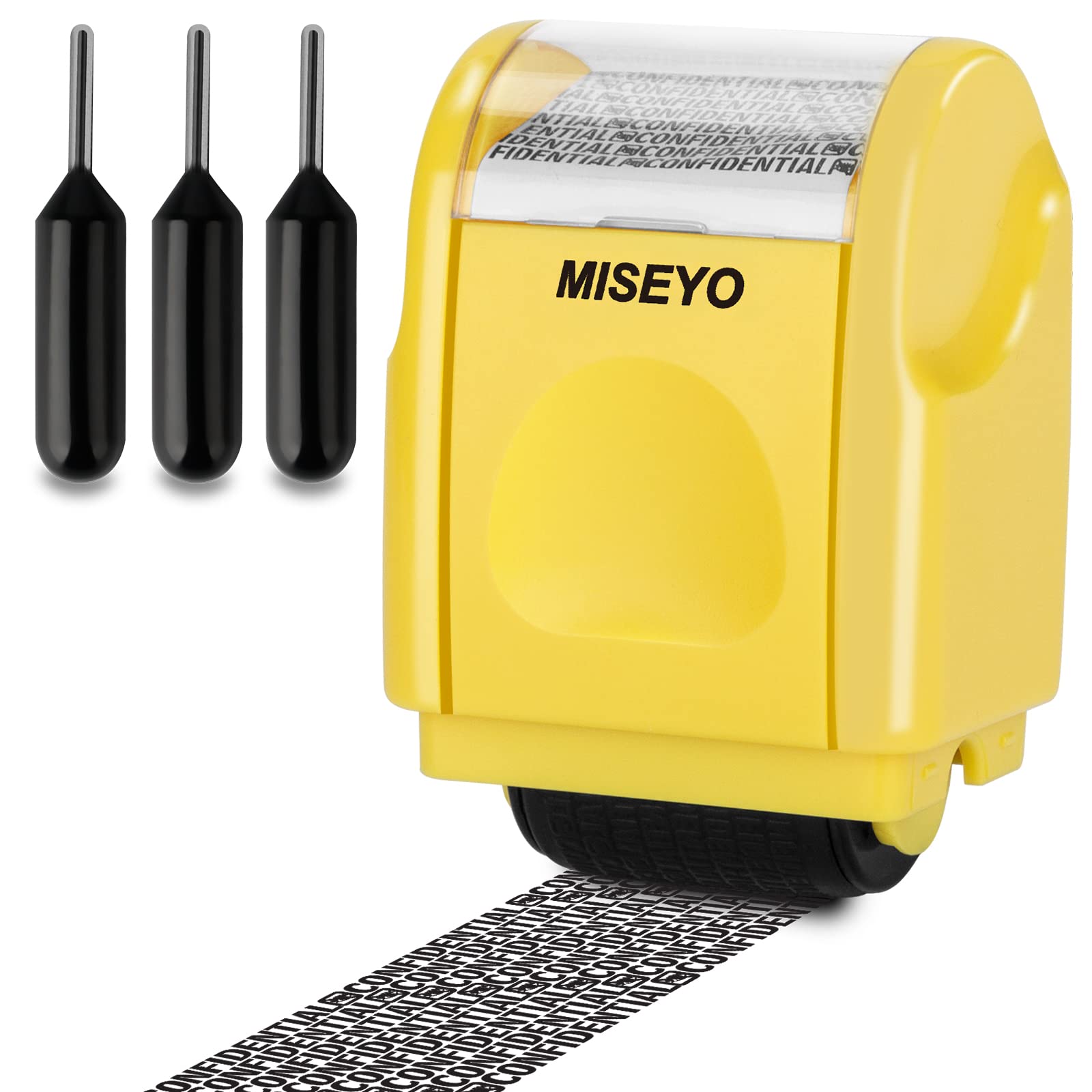 Miseyo Mini Identity Theft Protection Roller Stamp With 3 Pack Refill Ink Id Theft Protection Confidential Roller Stamp - Yellow