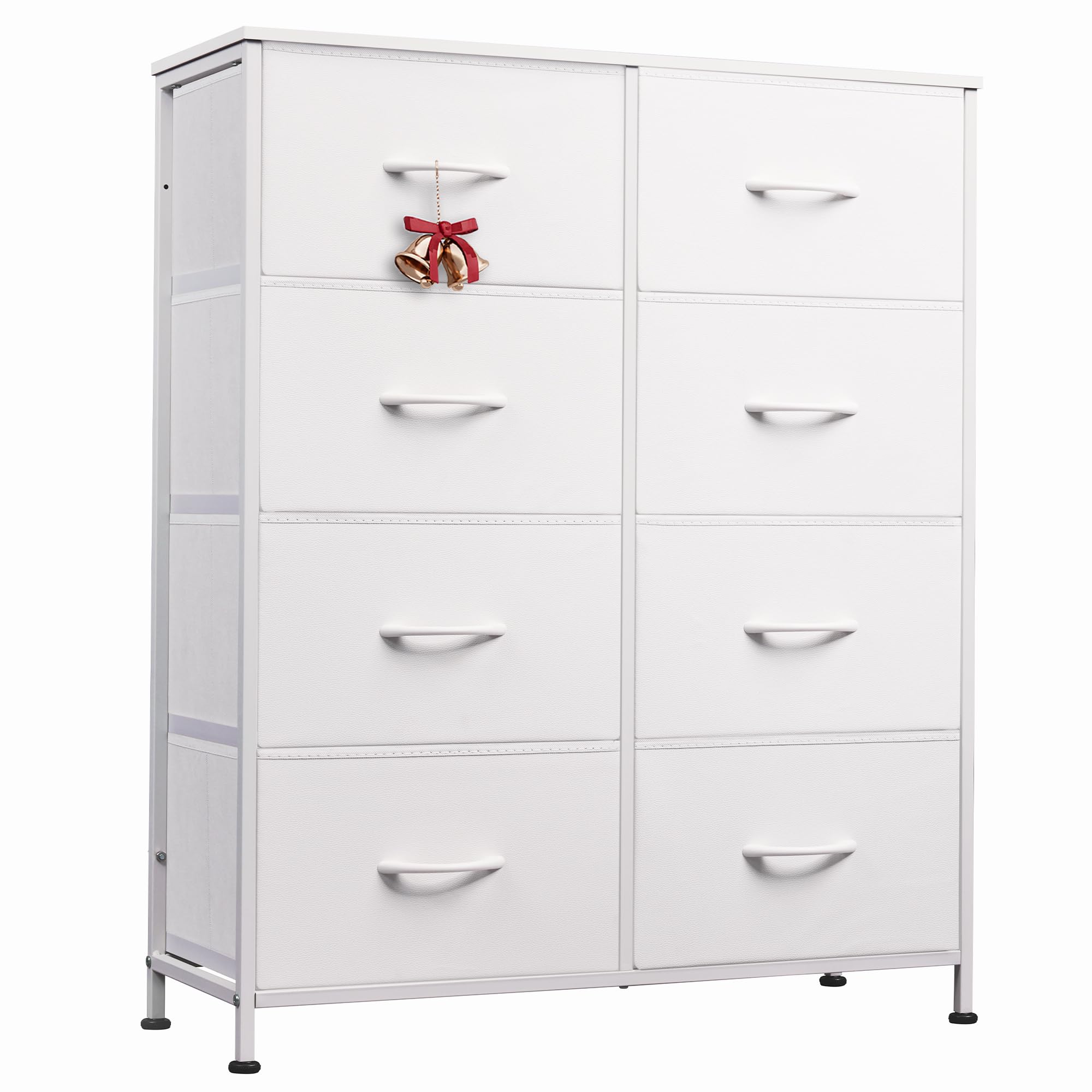 Wlive Fabric Dresser For Bedroom, Tall Dresser With 8 Drawers, Storage Tower With Fabric Bins, Double Dresser, Chest Of Drawers For Closet, Playroom, Dormitory, White