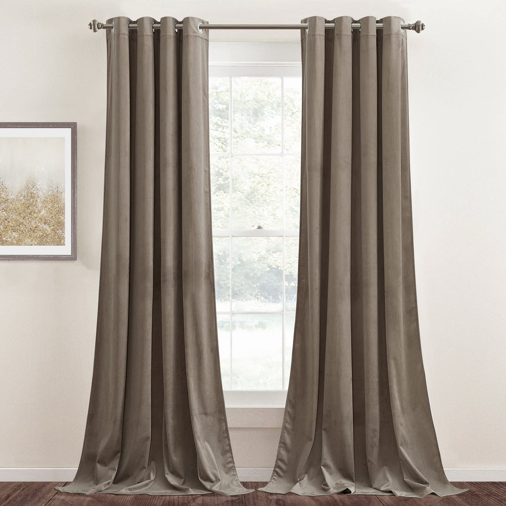 Stangh Taupe Velvet Curtain 96 Inches - Super Soft Luxury Panels Energy Efficient Thick Grommet Curtain Drapes Elegant Home Deco