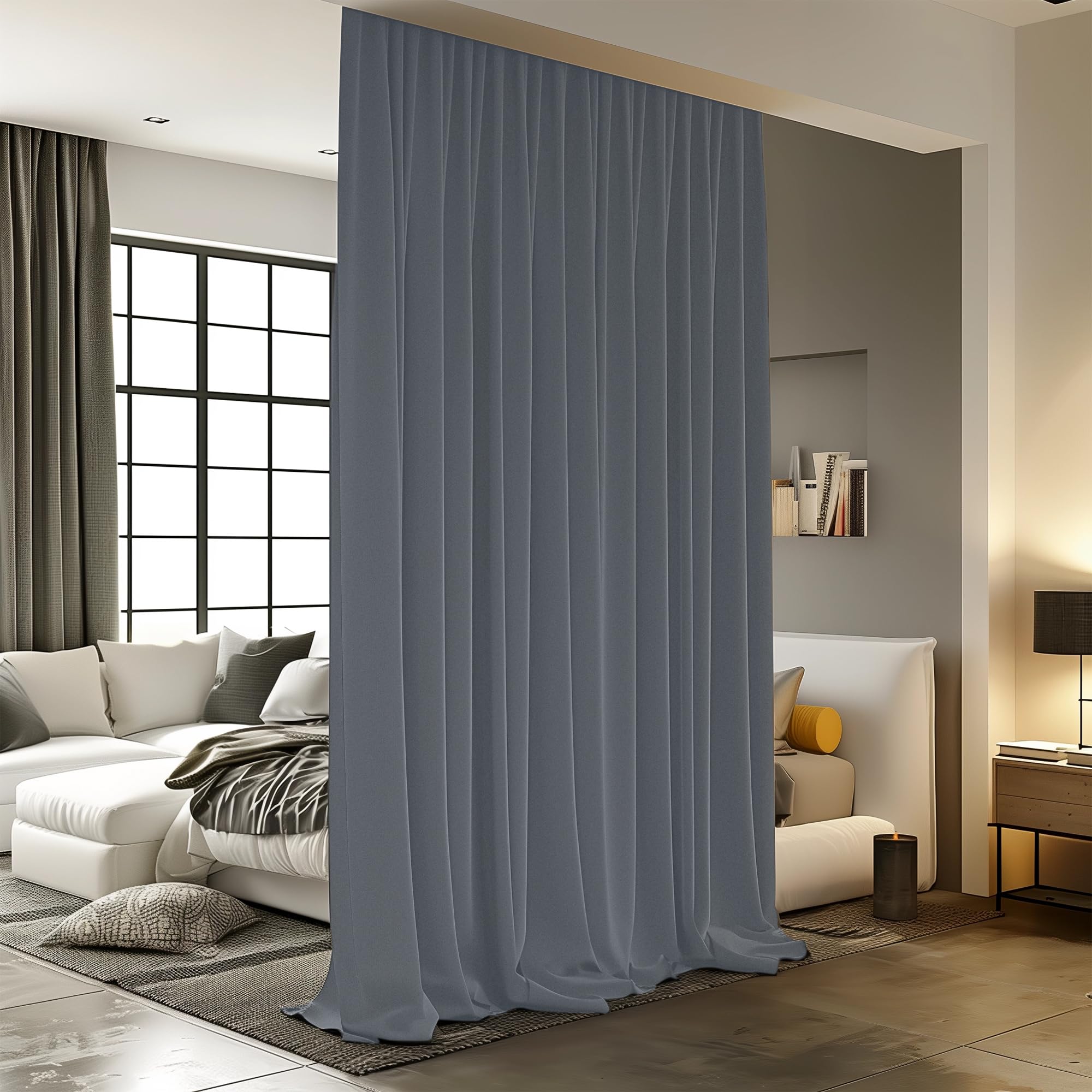 Room Divider Curtains for Ceiling Track Rod, Blackout Ceiling Track Curtains with Hooks Noise Reduction Privacy Curtain for Wall Ceiling Mount Track, 4.3 ft Wide x 8 ft Tall, Dark Grey, 1 Panel