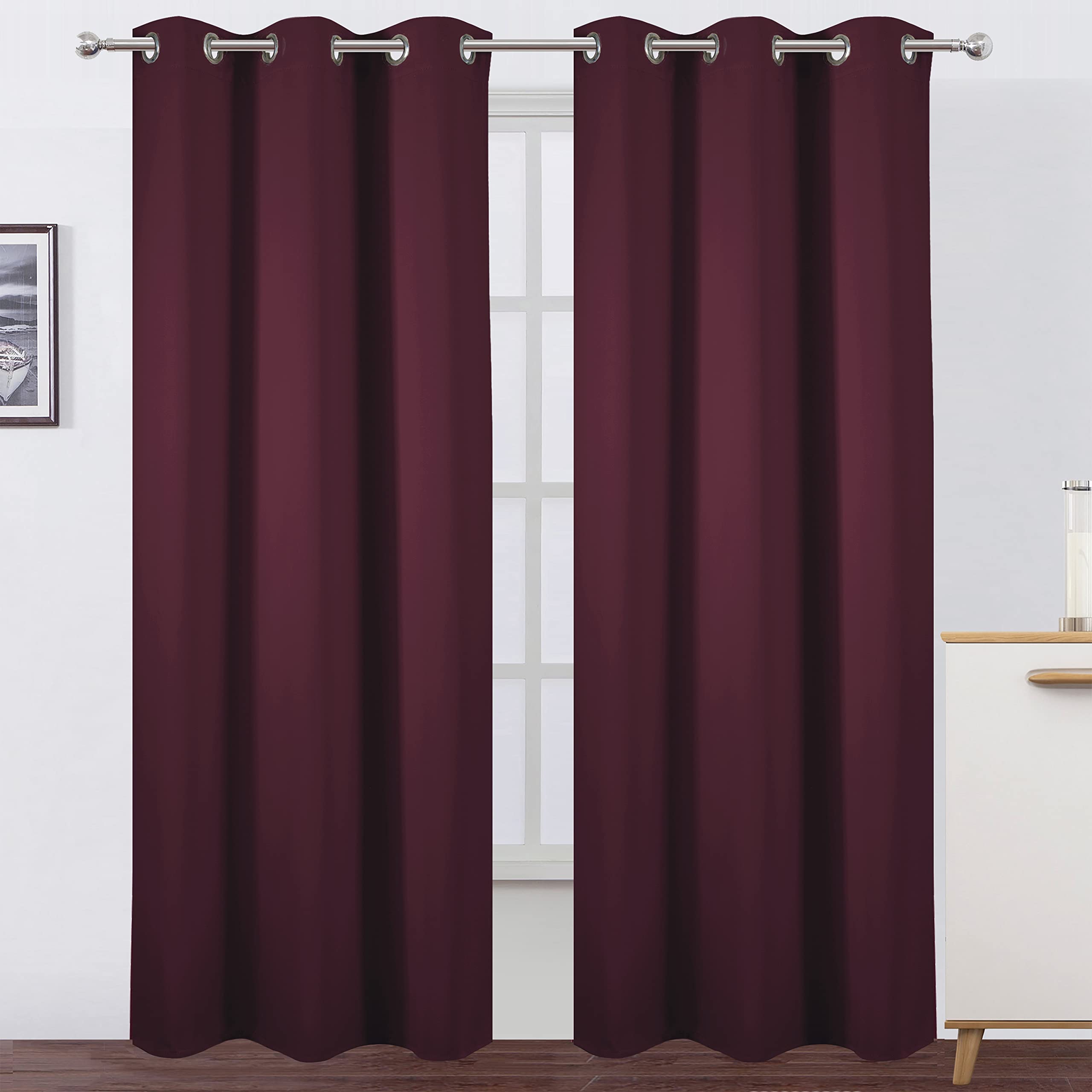Lemomo Burgundy Red Thermal Blackout Curtains/38 X 84 Inch/Set Of 2 Panels Room Darkening Curtains For Bedroom