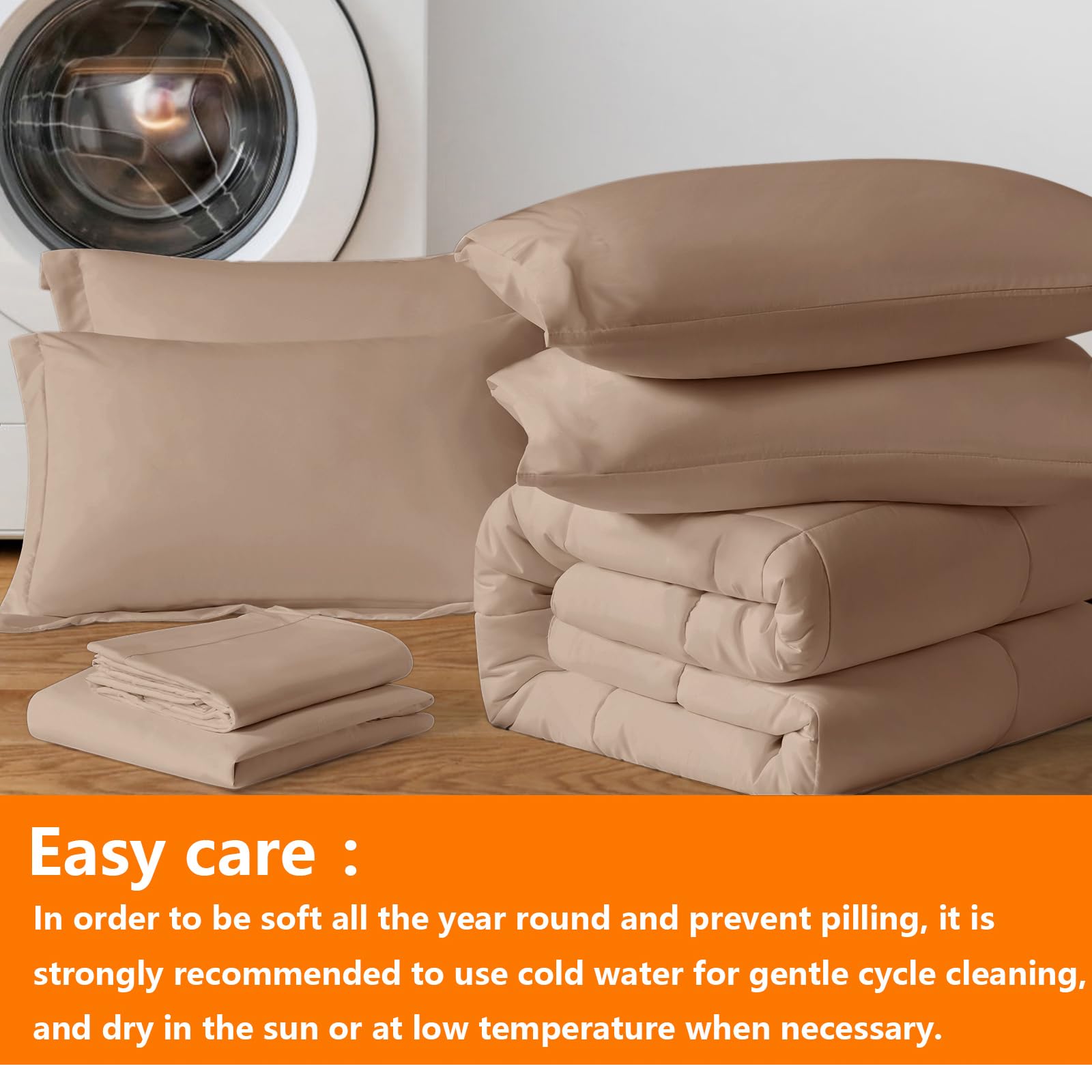 Taimit Beige Full Size Comforter Set - 7 Pieces, Bed In A Bag Bedding Sets With All Season Soft Quilted Warm Fluffy Reversible C