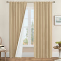 Lamit 100% Blackout Curtains For Living Room, 95 Inches Natural Linen Textured Thermal Bedroom Curtains Back Tab And Rod Pocket