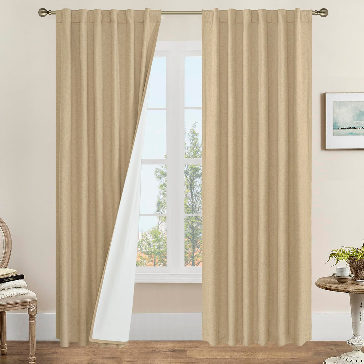 Lamit 100% Burlap Curtains For Living Room, 108 Inches Natural Linen Textured Thermal Bedroom Curtains Back Tab And Rod Pocket B