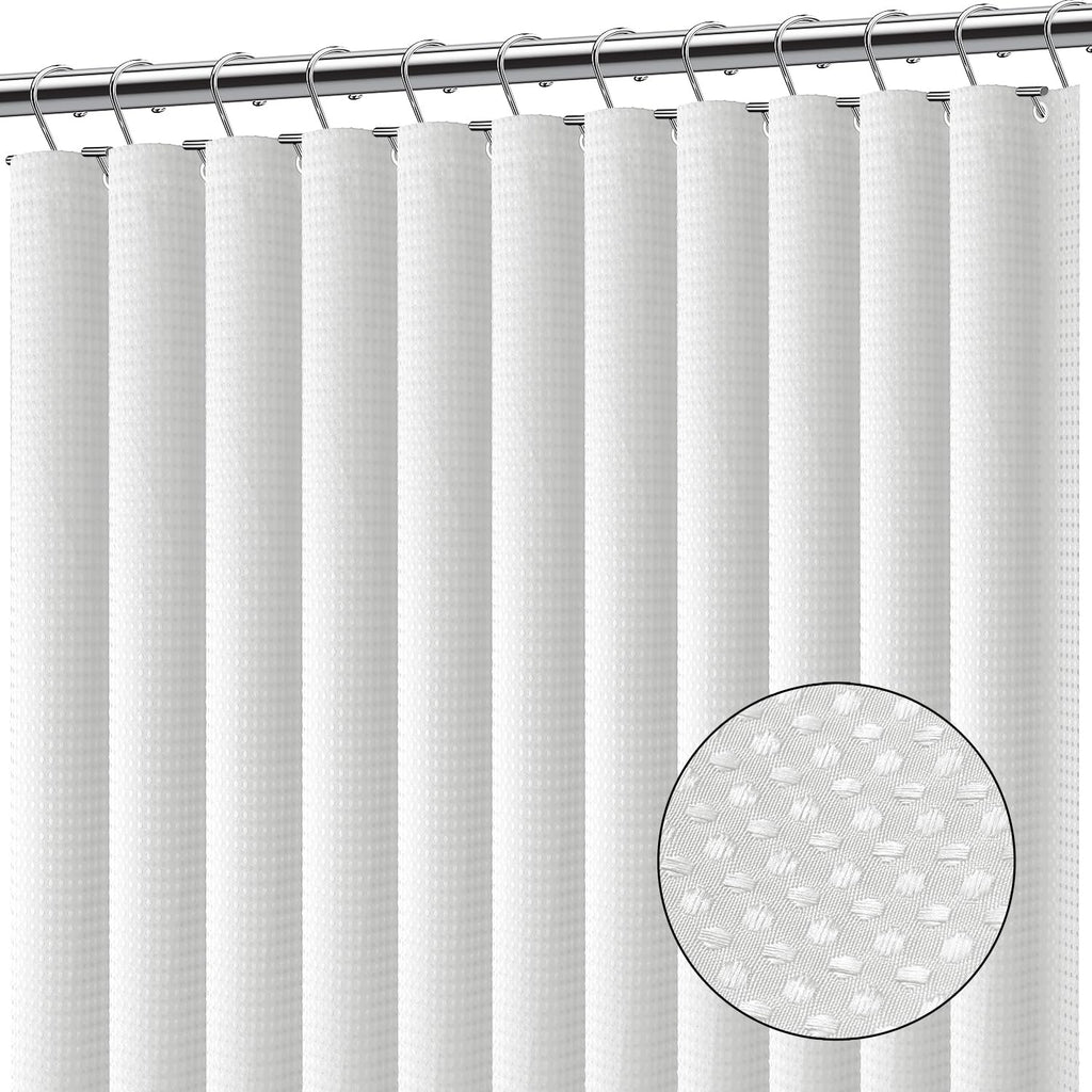 Clara Clark White Shower Curtain - Waterproof Shower Curtains For Bathroom, Waffle Shower Curtain Fabric, Heavy Duty Bathroom Cu