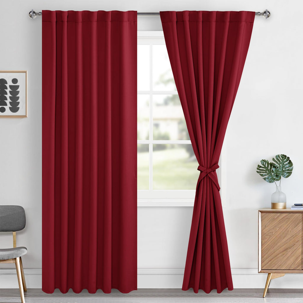 Hiasan Christmas Blackout Curtains 84 inches Long 2 Panels, Thermal Insulated Window Treatment Sewn with Tiebacks, Back Tab & Ro