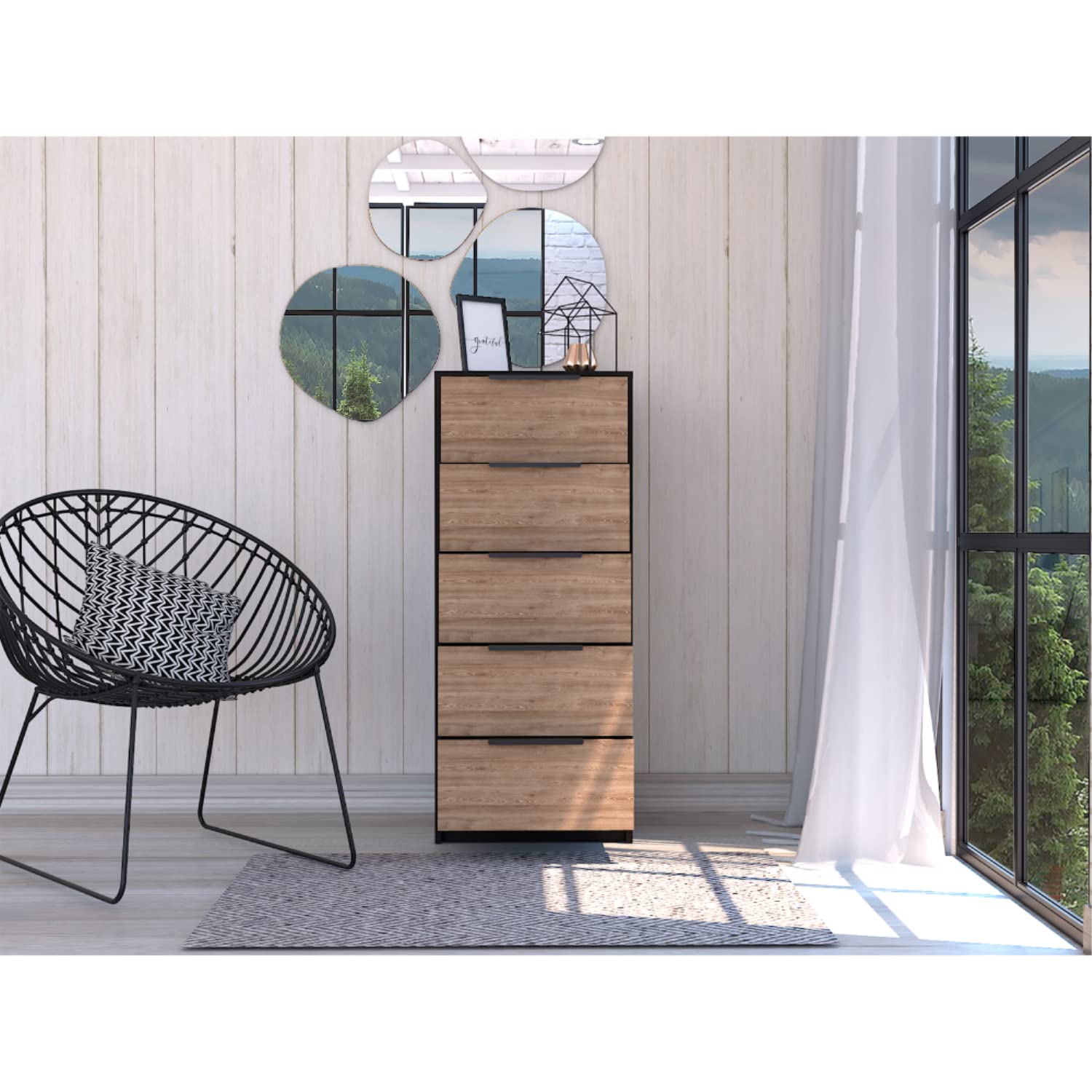 Egeo Space Saver Vertical Dresser with Five Drawers - Black/Light Oak