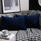Dezene Navy Striped Couch Pillow Cases: 2 Pack 12X20 Inch Original Velvet Rectangular Throw Pillow Covers For Farmhouse Home Dec