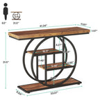 Tribesigns 41.3' Console Table, Industrial 4-Tier Sofa Table Entryway Table With Circle Base, Narrow Wood Accent Tables With Storage Shelves For Living Room, Hallway, Foyer, Rustic Brown