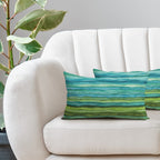 Teal Blue Green Pillow Covers 12X20 Inch Watercolor Aqua Waves Brush Lumbar Pillow Cases Abstract Striped Sea Splash Recgantle T