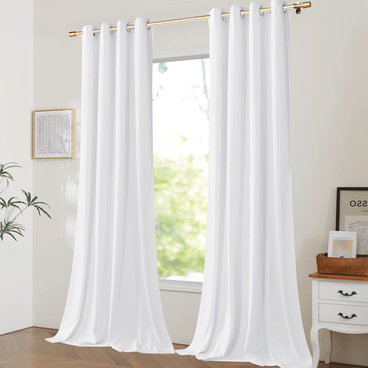 Nicetown White Room Darkening Velvet Living Room Curtains, Classic Super Soft Velvet Woven Home Theater Eyelet Top Drapes For Be