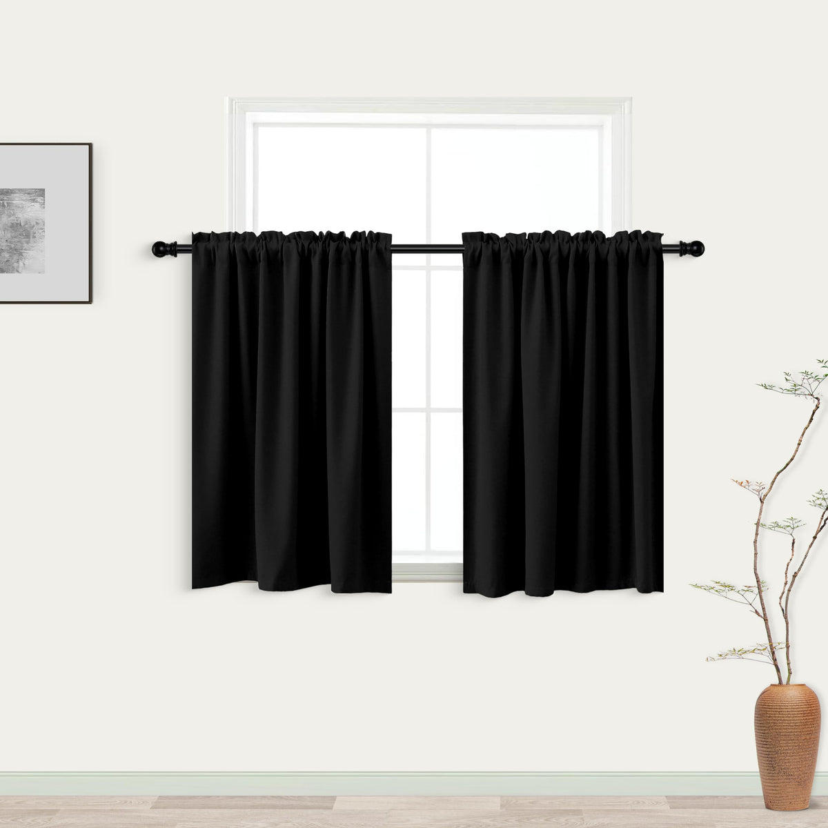 KOUFALL Halloween Curtains for Kitchen Bathroom,Gothic Blackout Short Curtains for Small Windows,18x36 Inch Long,Black