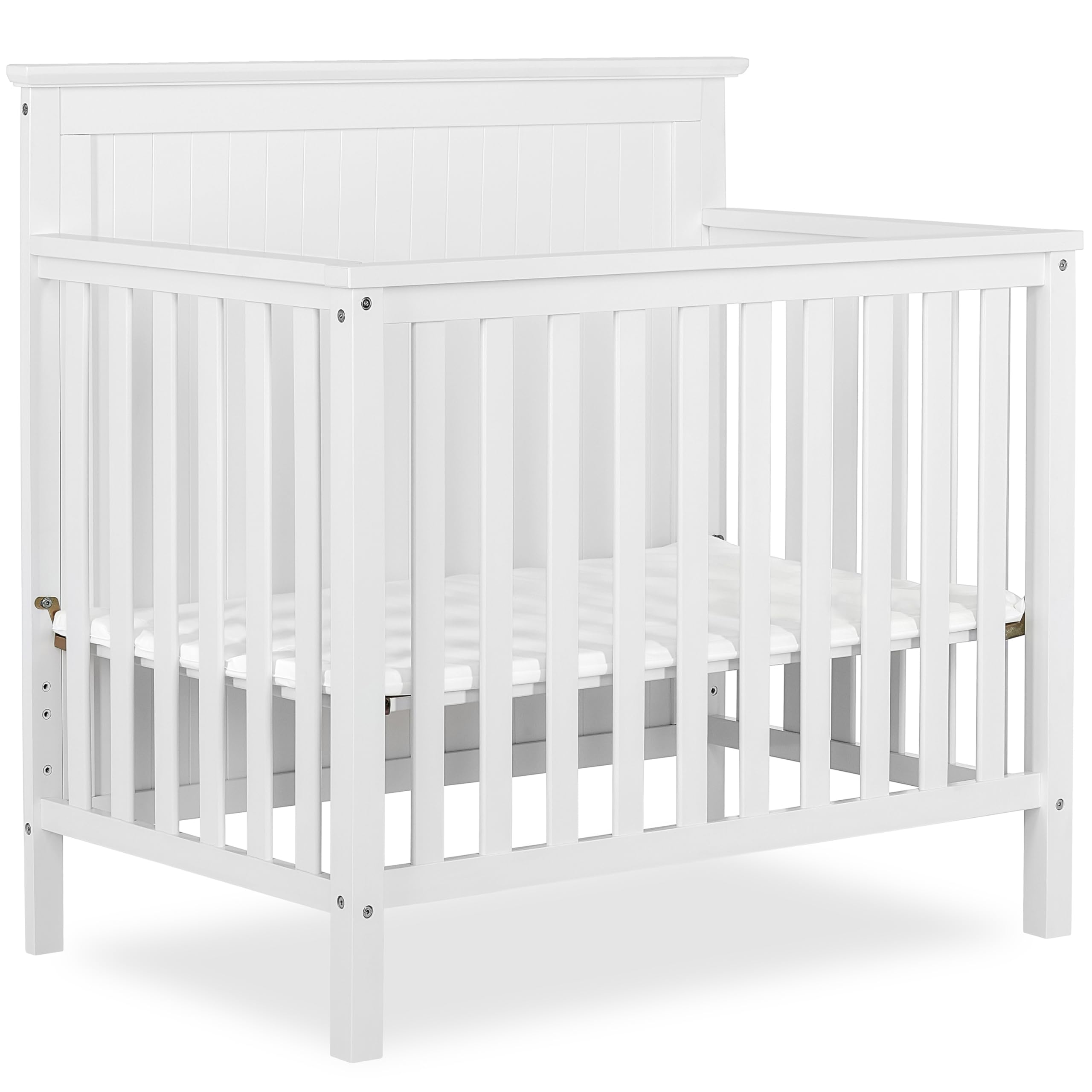 Dream On Me Ava 4-in-1 Convertible Mini Crib in White, Greenguard Gold Certified, Non-Toxic Finish, Comes with 1 Mattress Pad, w