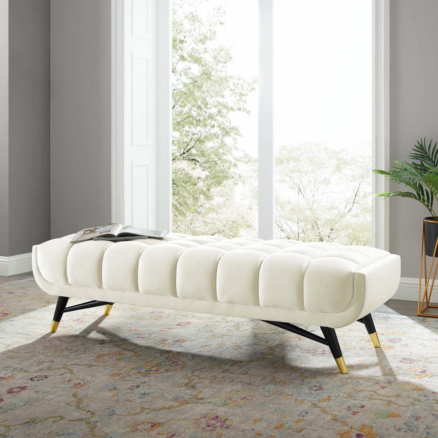 Modway Eei-4241 Adept 60&quot; Performance Velvet Bench In Ivory, 60 Inches