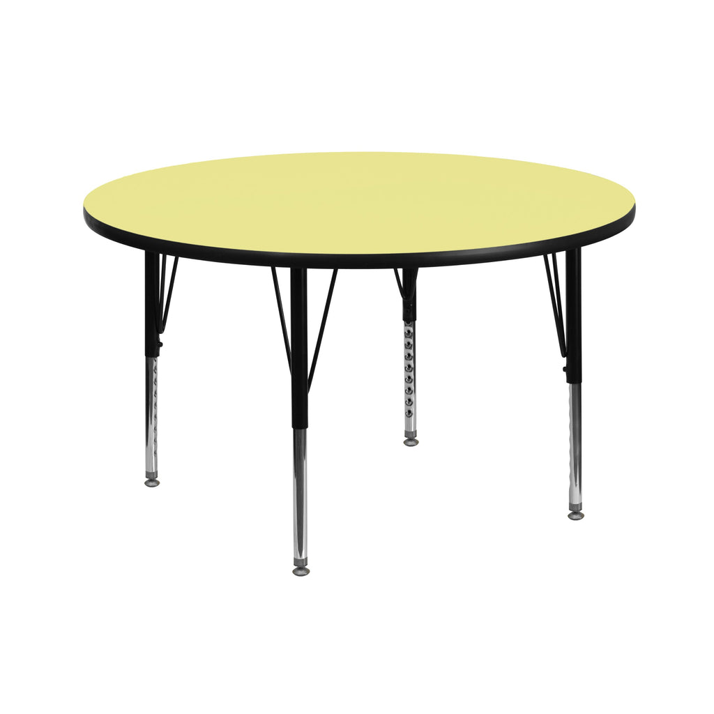 Flash Furniture Wren 42'' Round Yellow Thermal Laminate Activity Table - Height Adjustable Short Legs