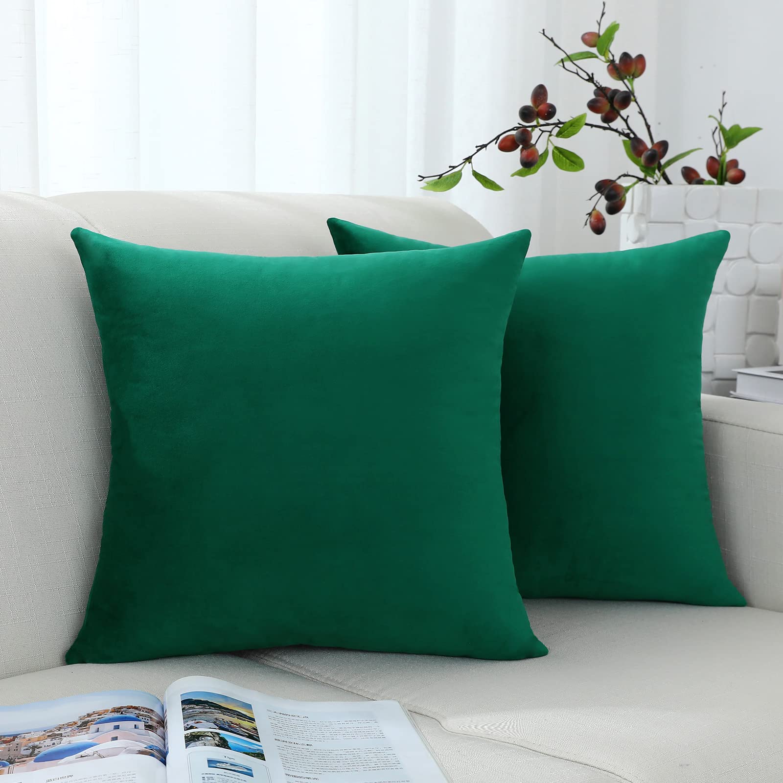 Jeneoo Comfy Soft Thick Christmas Velvet Throw Pillow Covers For Sofa Couch, Decorative Solid Square Cushion Cases For Bedroom C