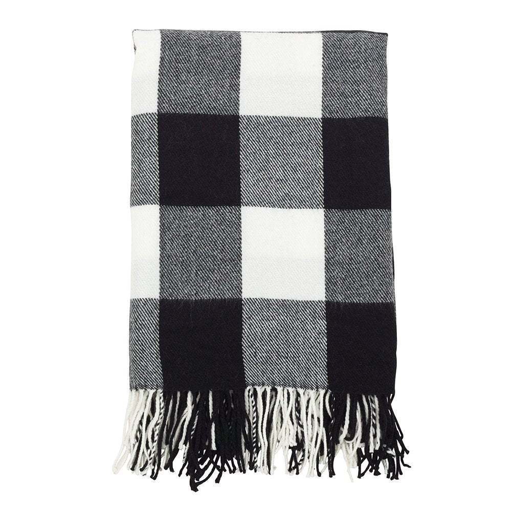 Fennco Styles Buffalo Plaid Collection Modern Tassel 50 X 60 Inch Throw - Black Throw Blanket For Banquets, Christmas, Special E