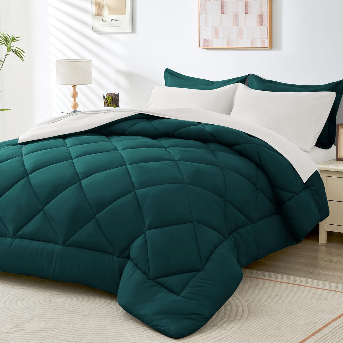 7 Pieces King Comforter Set, All Season Reversible Bed In A Bag King, Ultra Soft King Bedding Set With Grey Comforter, Flat Shee