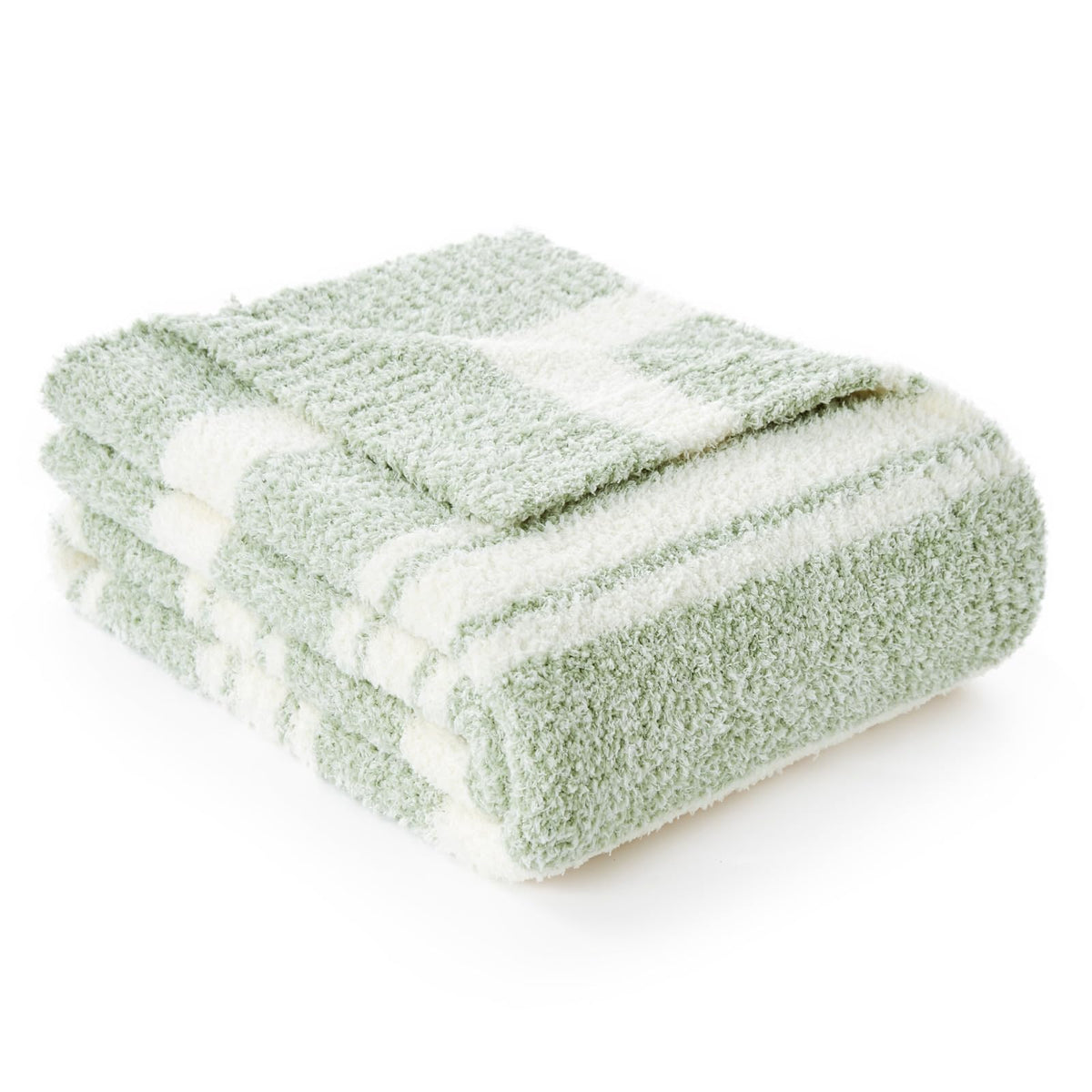 Snuggle Sac Stripe Sage Green Blanket Twin Size, Reversible Super Soft Warm Bed Blankets, Cozy Knit Fuzzy Blanket For Bed,Sofa,
