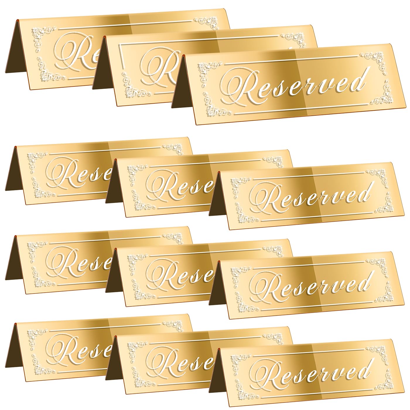 CWJCYTNSN 12PCS Reserved Table Signs, Gold Reserved Signs for Wedding, Acrylic Double-side Reserved Seating Signs, Mirrored Gues