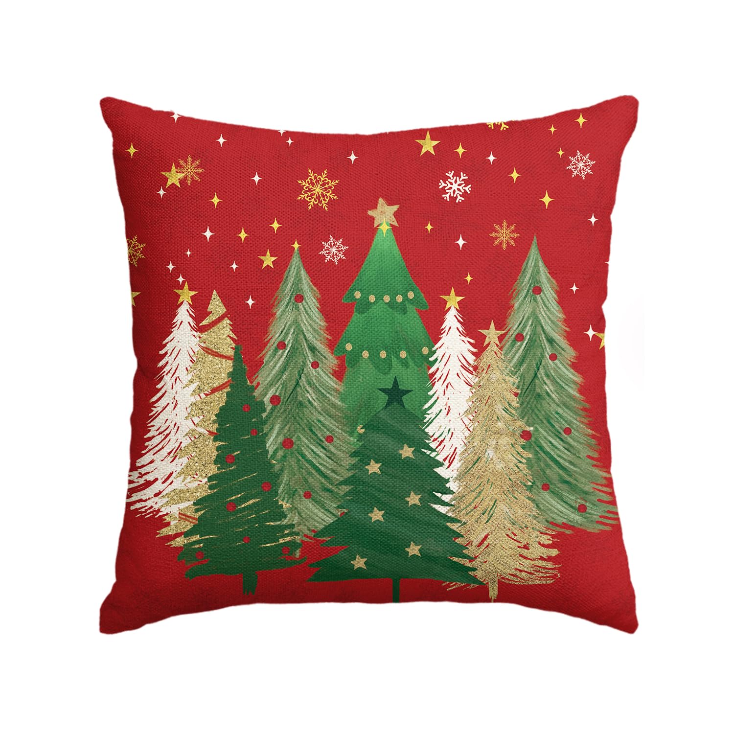 Avoin Colorlife Green And Gold Merry Christmas Trees Snowflake Throw Pillow Cover, 18 X 18 Inch Seasonal Winter Holiday Cushion