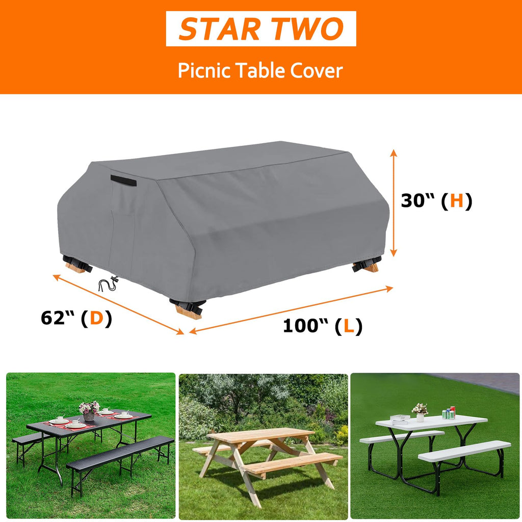 Startwo Waterproof Picnic Table Cover Outdoor Patio Table Bench Covers For 8 Ft Picnic Table Bench Set Windproof 96 Inch,Grey