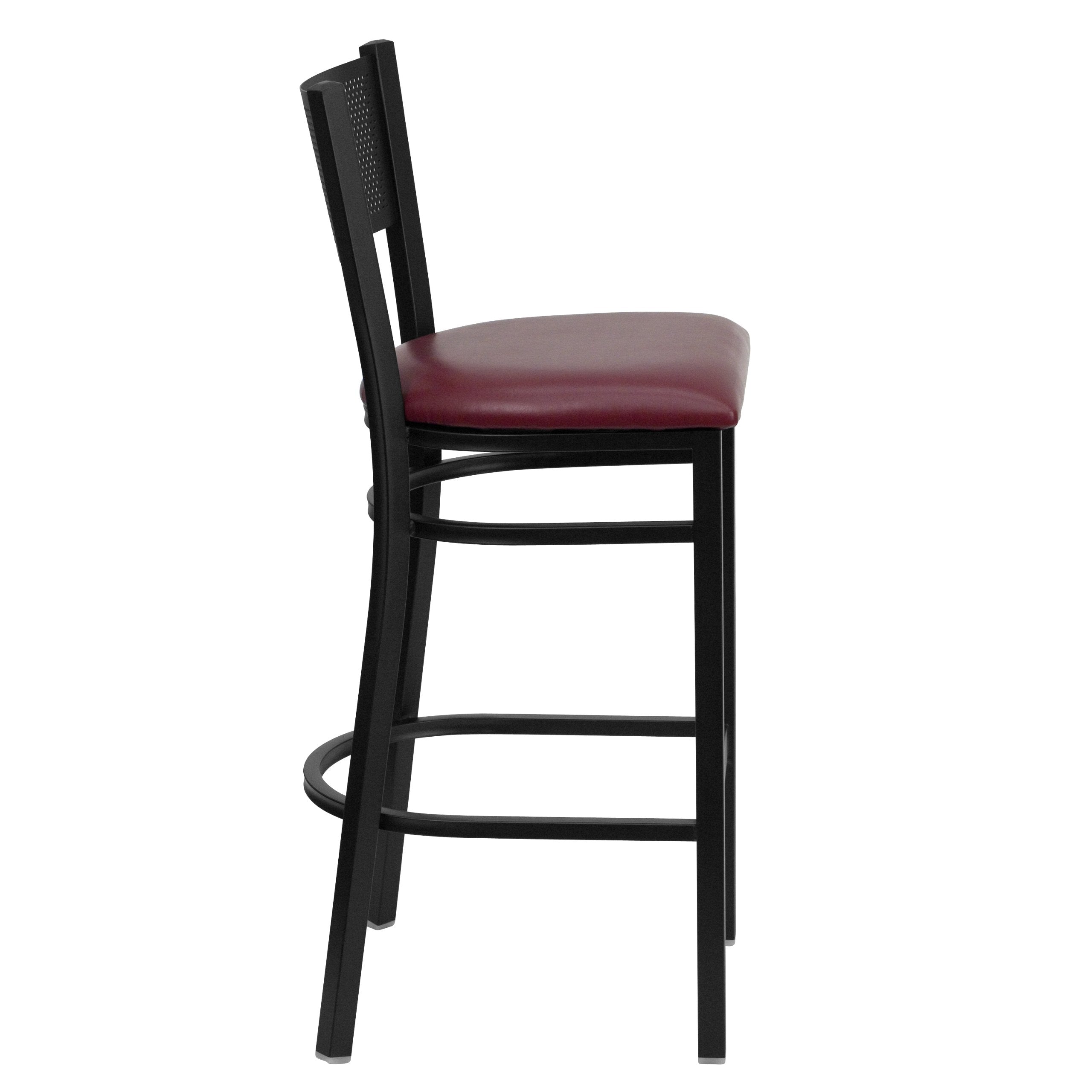 Flash Furniture Hercules Series Black Grid Back Metal Restaurant Barstool - Burgundy Vinyl Seat