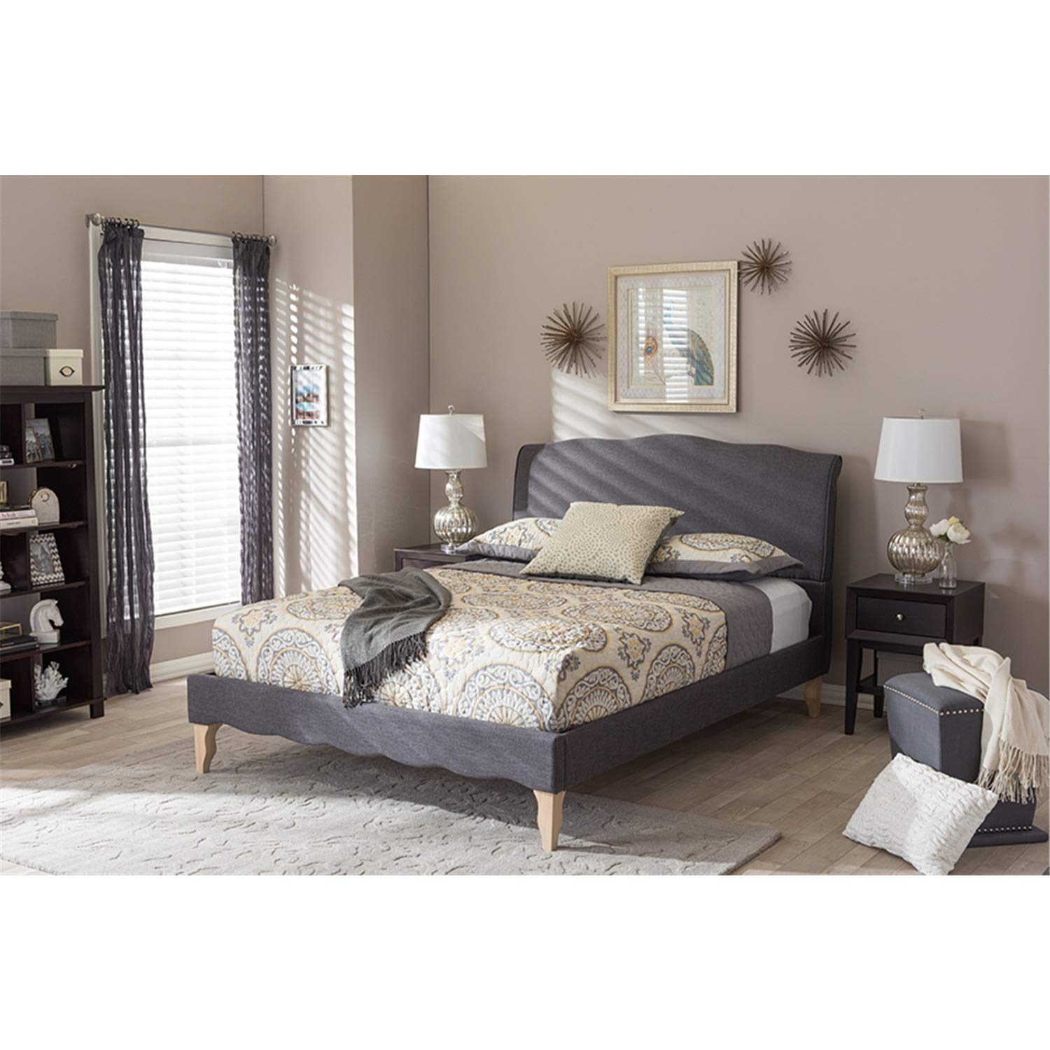Baxton Studio Fannie French Classic Modern Style Dark Grey Polyester Fabric Queen Size Platform Bed