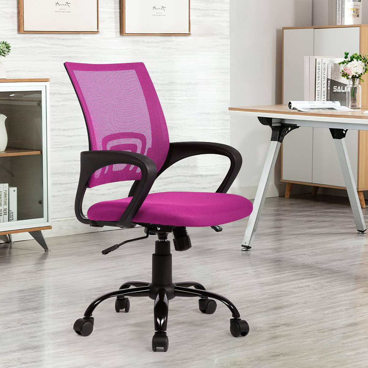 Office Task Chair Swivel Computer Desk Chairs with Backrest and Adjustable Seat Height for Home Office Conference Room,Pink