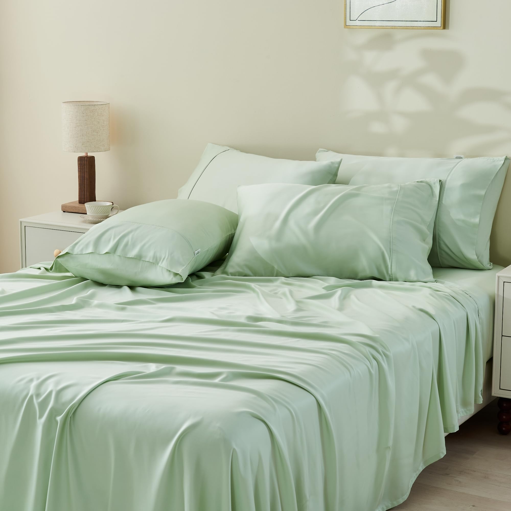 Gokotta Queen Sheet Set, 100% Tanboocel Rayon Derived From Bamboo Sheets Queen Size 6 Pieces Set, Soft & Silky Breathable Sheets