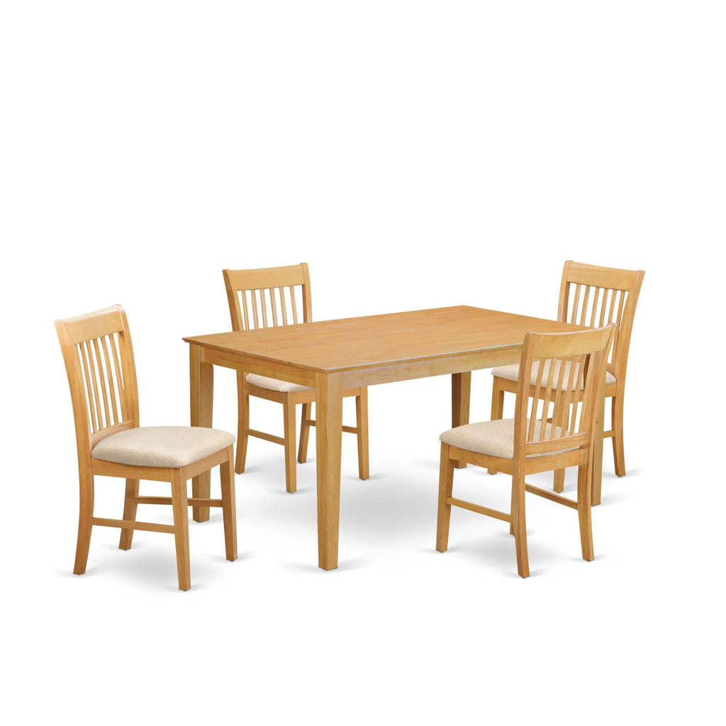 East West Furniture CANO5-OAK-C 5 Piece Modern Dining Table Set Includes a Rectangle Wooden Table and 4 Linen Fabric Upholstered Chairs, 36x60 Inch, Oak