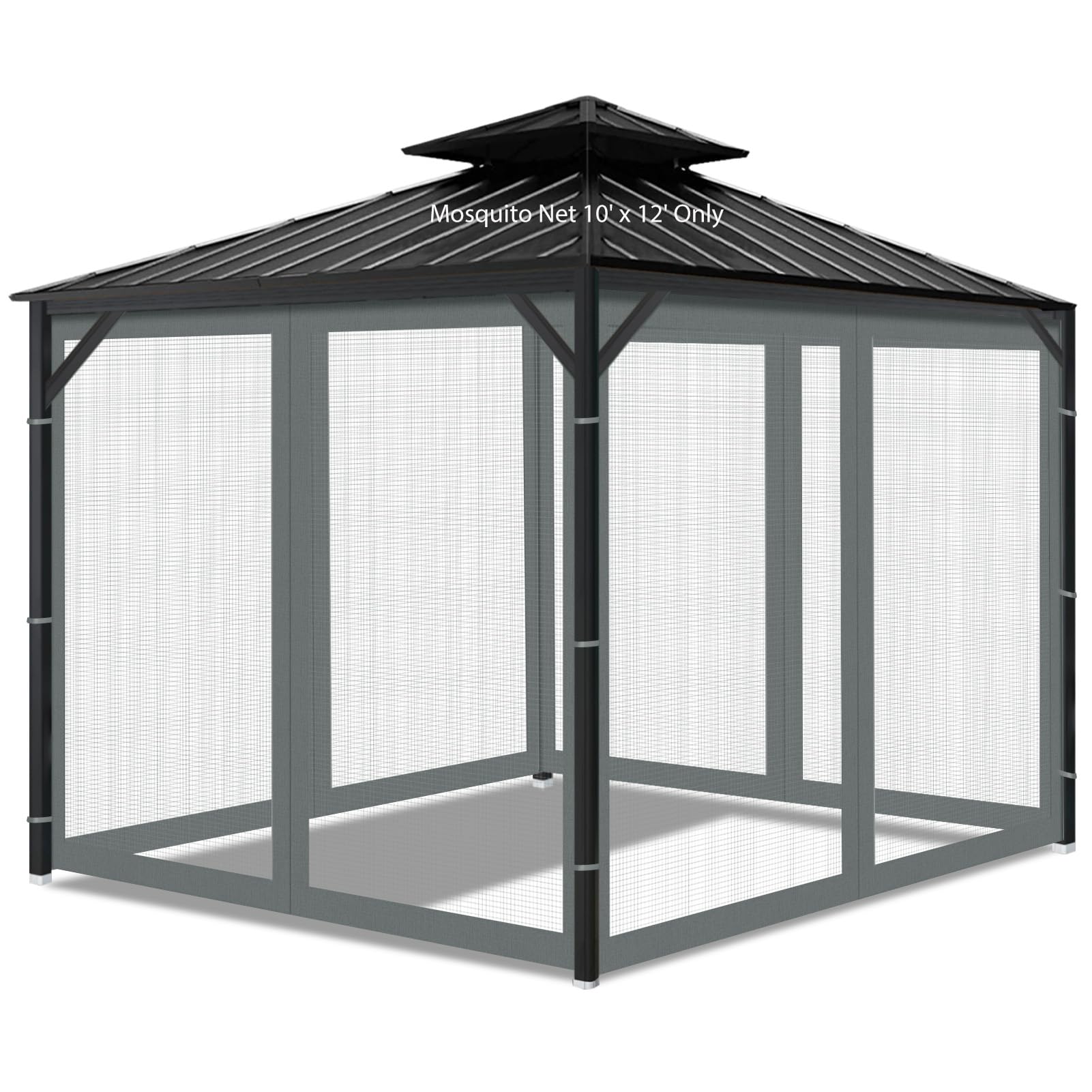 Aonear Gazebo Universal Replacement Mosquito Netting, 10' X 12' Outdoor Mesh Netting Screen 4-Panel Sidewall With Zipper For Pat