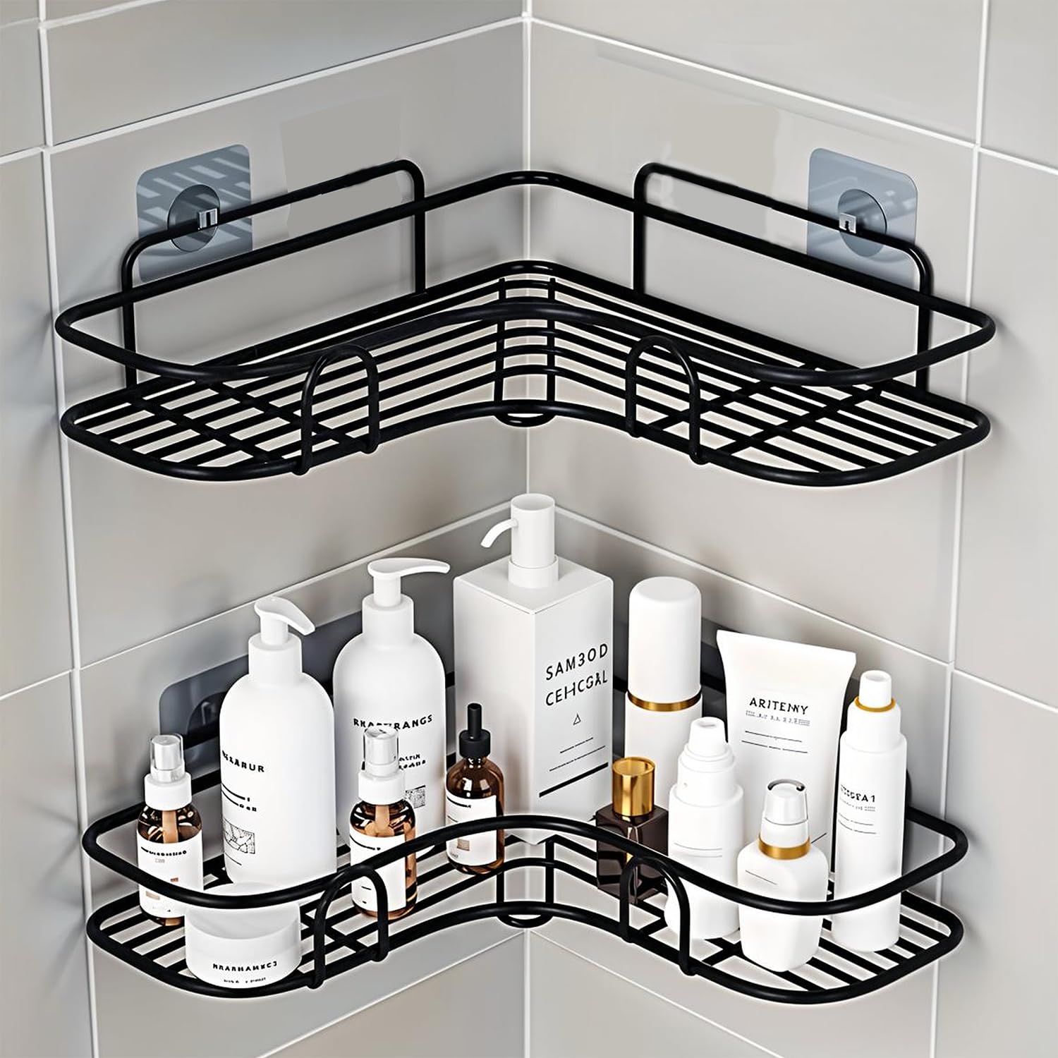 Apexa Self Adhesive Corner Shelf For Bathroom/Shelf Adhesive For Kitchen/Bathroom Organiser Without Drill/With Magic Sticker (Gi