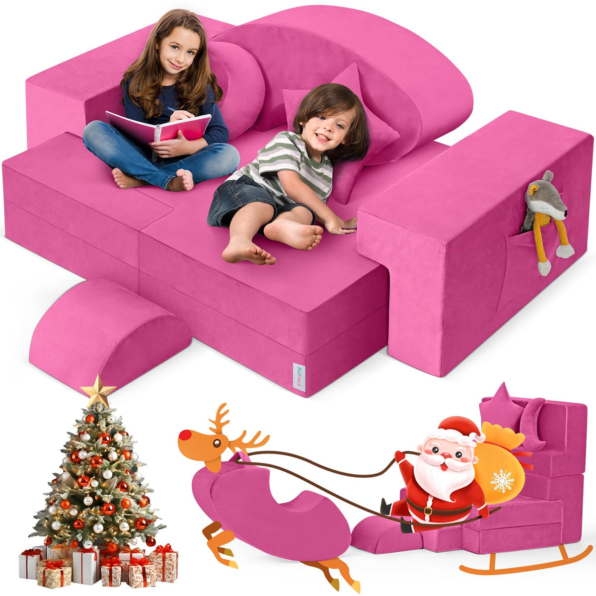 Kidirect Modular Kids Play Couch, K12 Pro 400+Diy Creative Foam Couch For Playroom, Upgraded Convertible Rocking Horse Kids Sofa
