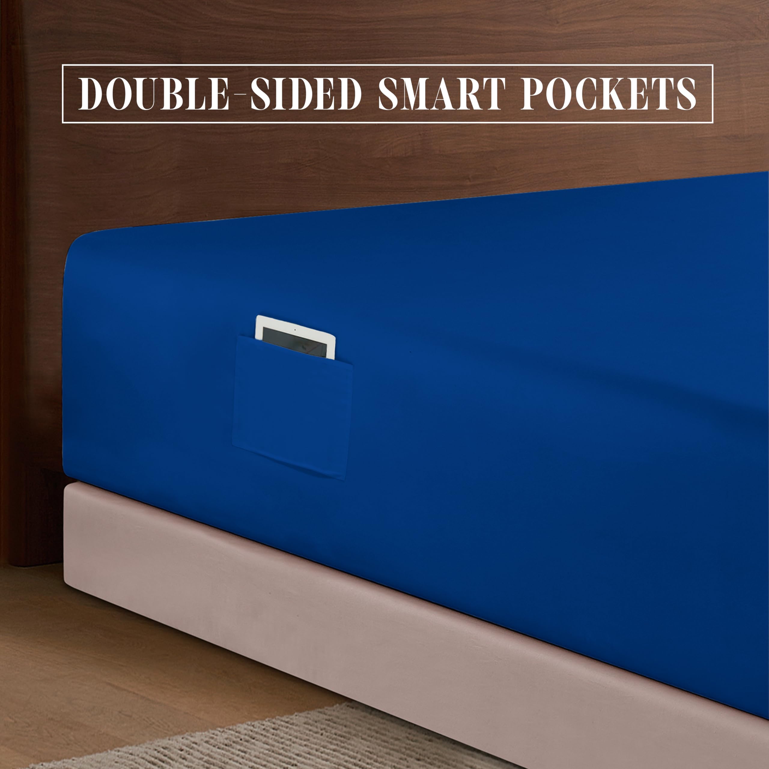 Elegant Comfort 1500 Premium Hotel Quality 18-24 Inches Deep - Extra Deep Pocket Single Fitted Sheet For High Mattress, Luxury And Softest, Smart Pocket - Wrinkle Free, Queen, Royal Blue